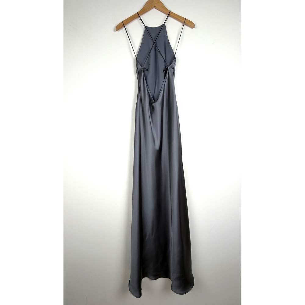 ZARA Grey Satin Halter Neck Open Back Maxi Dress XS 2916/331 NWT - Picture 7 of 16